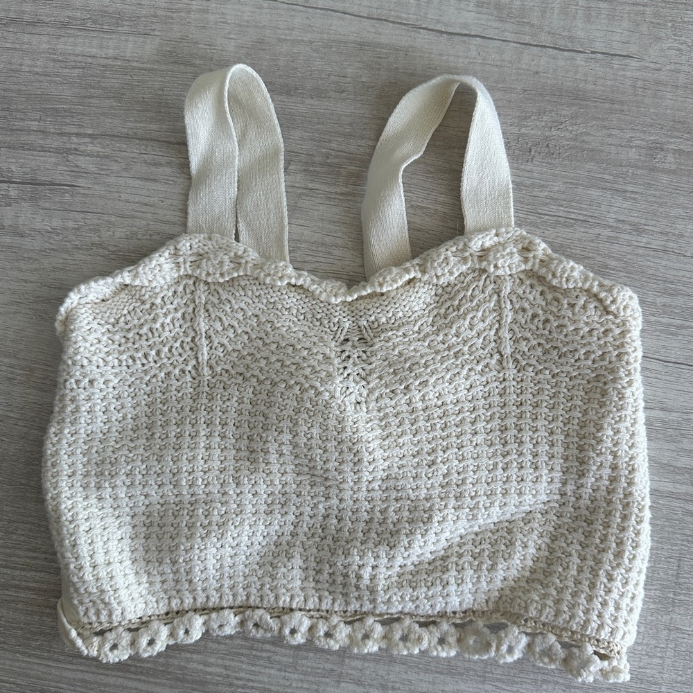 Zara Kids Crochet Knit Cream/white Top